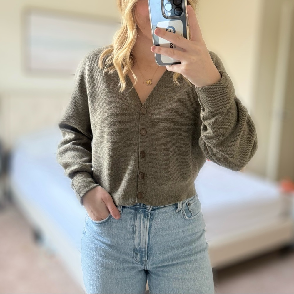 Dreamers by Debut Green Cropped Cardigan Sweater | Size XS